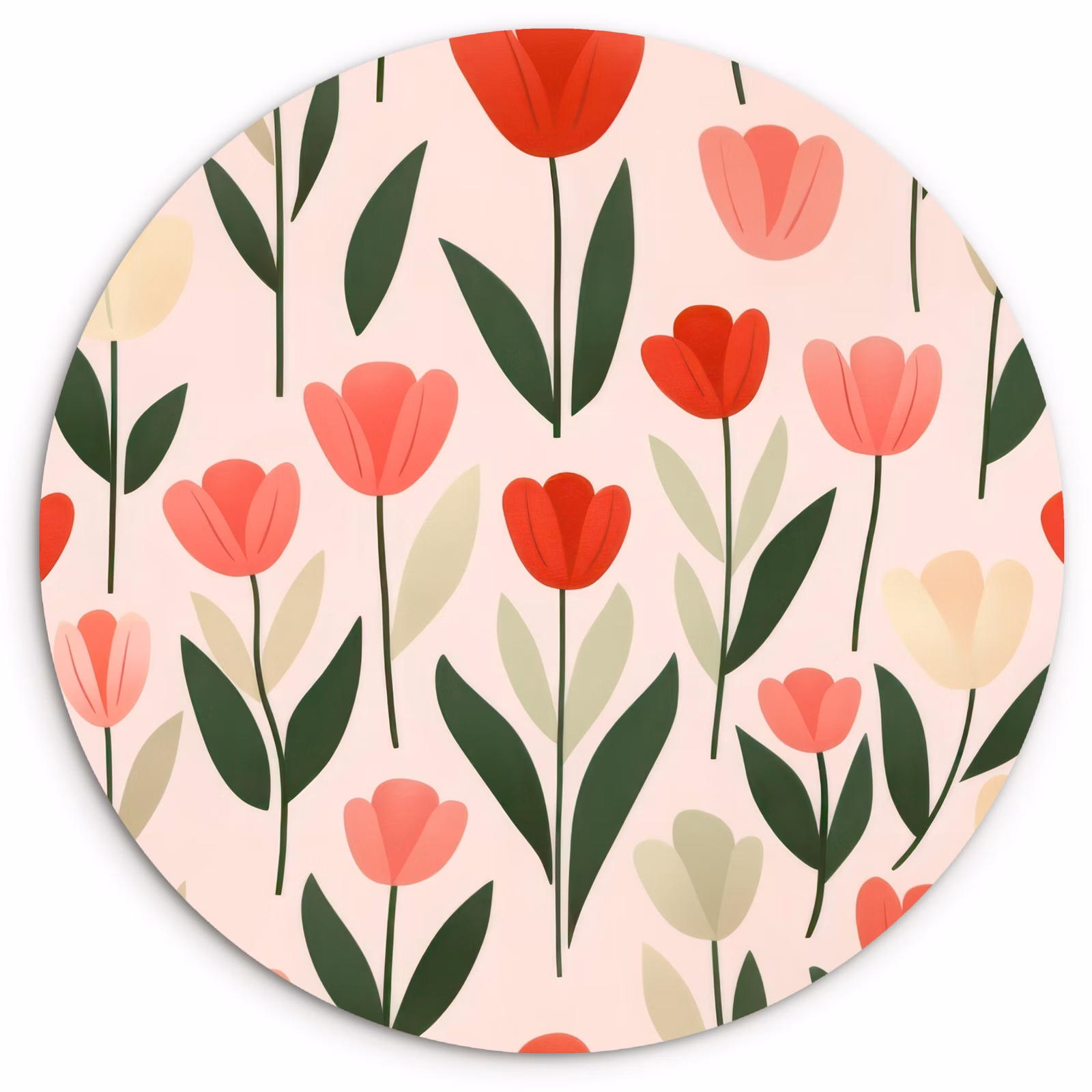 Tableau rond - Tulipes - Moderne - Rose — 1