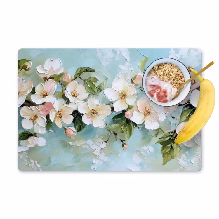 Sets de table en vinyle - Fleur - Feuilles - Bleu clair — 1