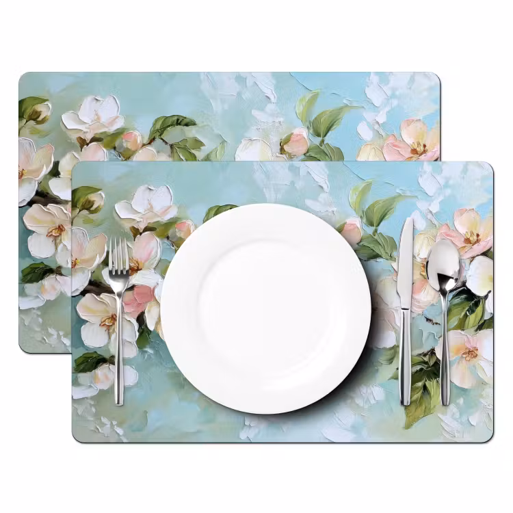 Sets de table en vinyle - Fleur - Feuilles - Bleu clair — 2