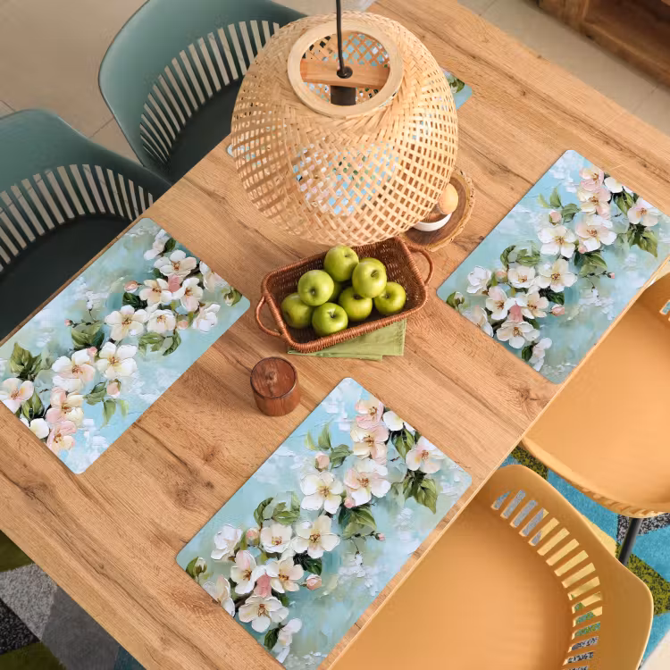 Sets de table en vinyle - Fleur - Feuilles - Bleu clair — 3