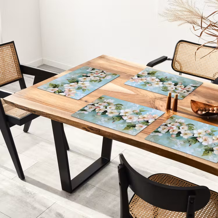 Sets de table en vinyle - Fleur - Feuilles - Bleu clair — 4