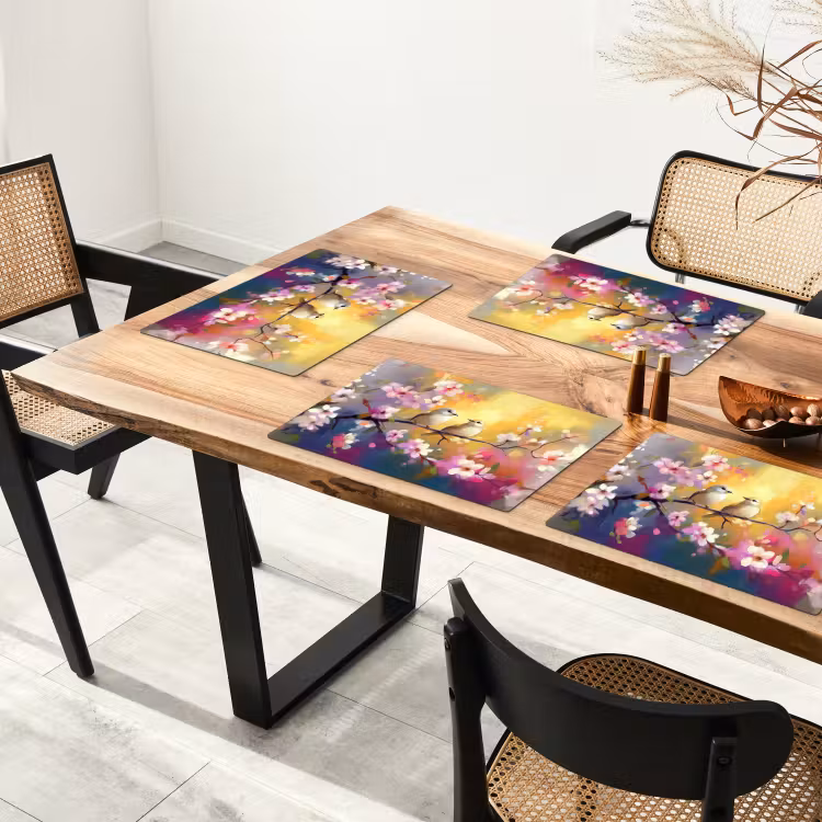 Sets de table en vinyle - Oiseaux - Fleurs - Rose — 4