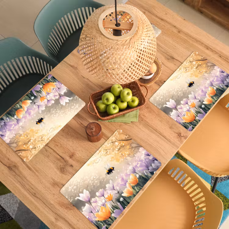 Sets de table en vinyle - Violettes - abeille - soleil — 3