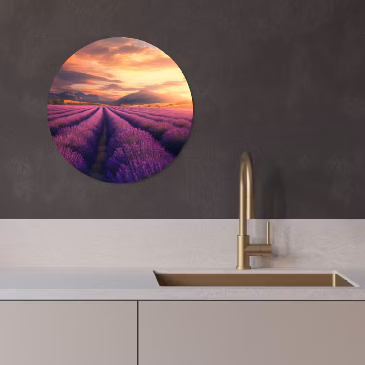 Tableau rond - Champ de lavande - Coucher de soleil - Violet — 4