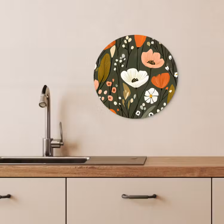 Tableau rond - Fleurs - Illustration - Vert — 1