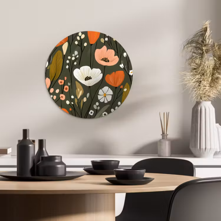 Tableau rond - Fleurs - Illustration - Vert — 3