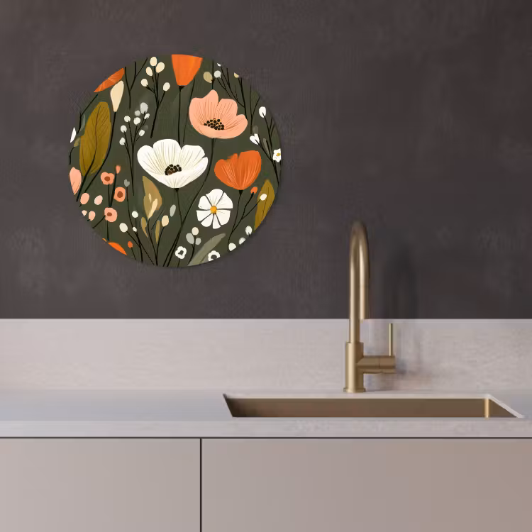 Tableau rond - Fleurs - Illustration - Vert — 4