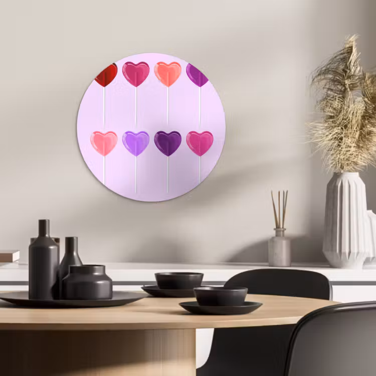 Tableau rond - Sucette - Coeur - Rose - Bonbons — 3
