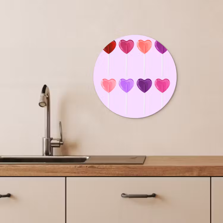 Tableau rond - Sucette - Coeur - Rose - Bonbons — 4