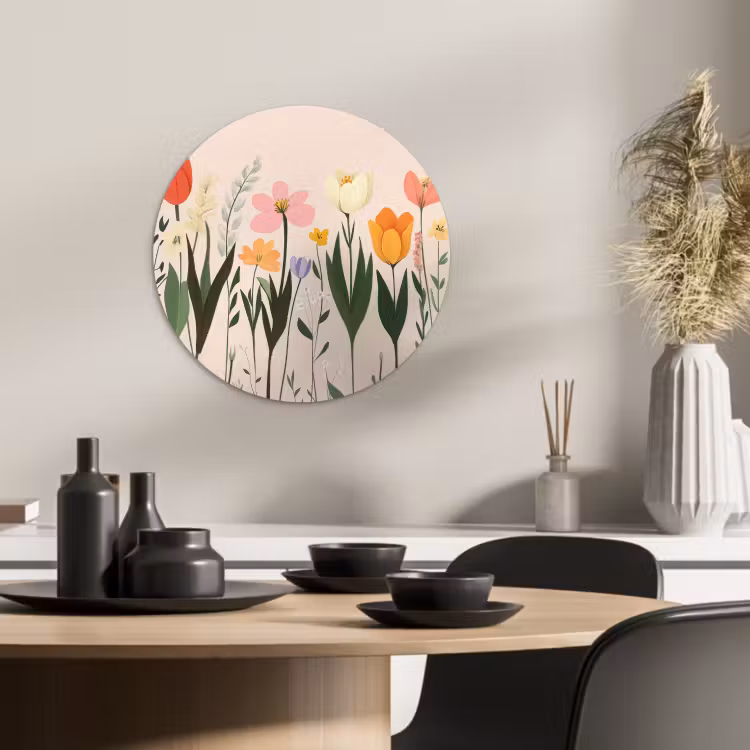 Tableau rond - Teintes pastel - Fleurs - Illustration — 1