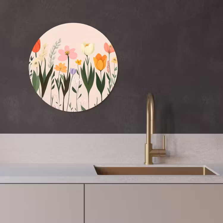 Tableau rond - Teintes pastel - Fleurs - Illustration — 2