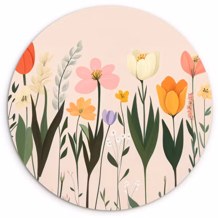 Tableau rond - Teintes pastel - Fleurs - Illustration — 3