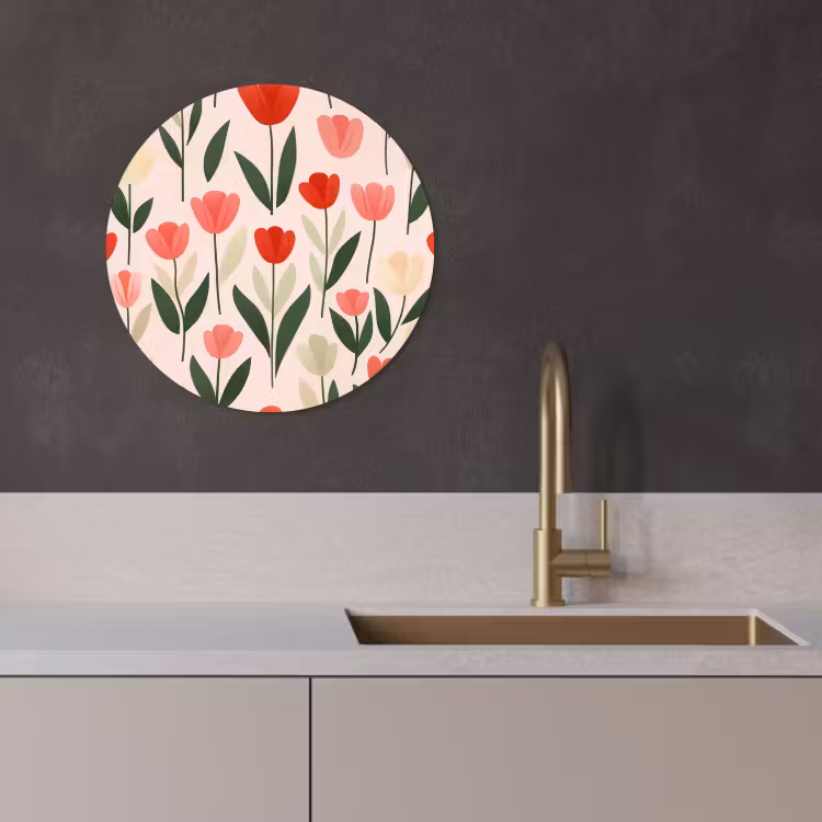 Tableau rond - Tulipes - Moderne - Rose — 2