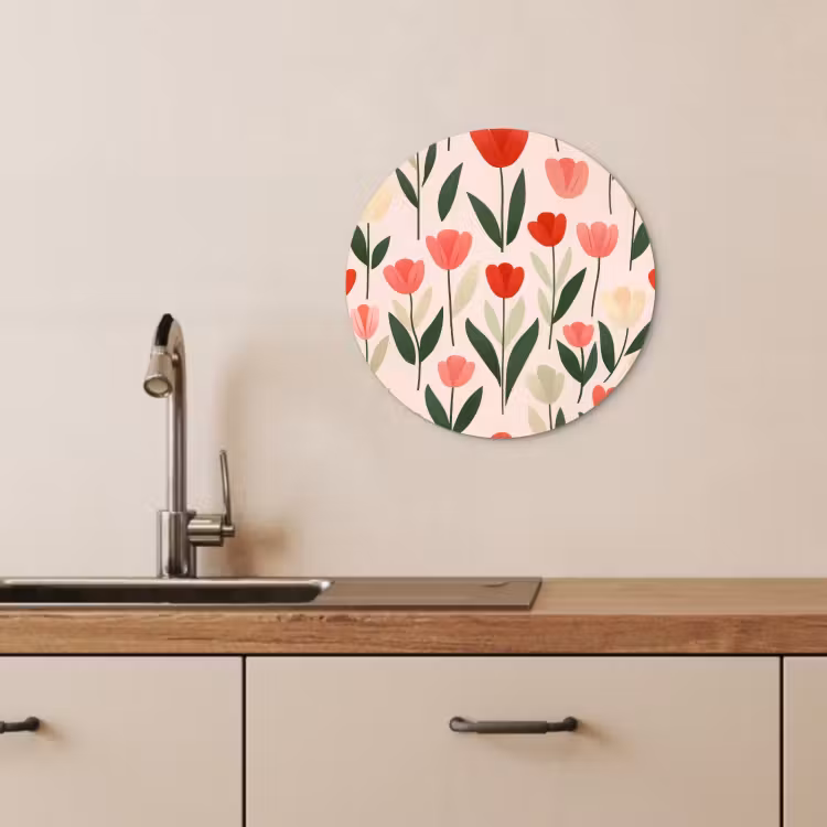 Tableau rond - Tulipes - Moderne - Rose — 3