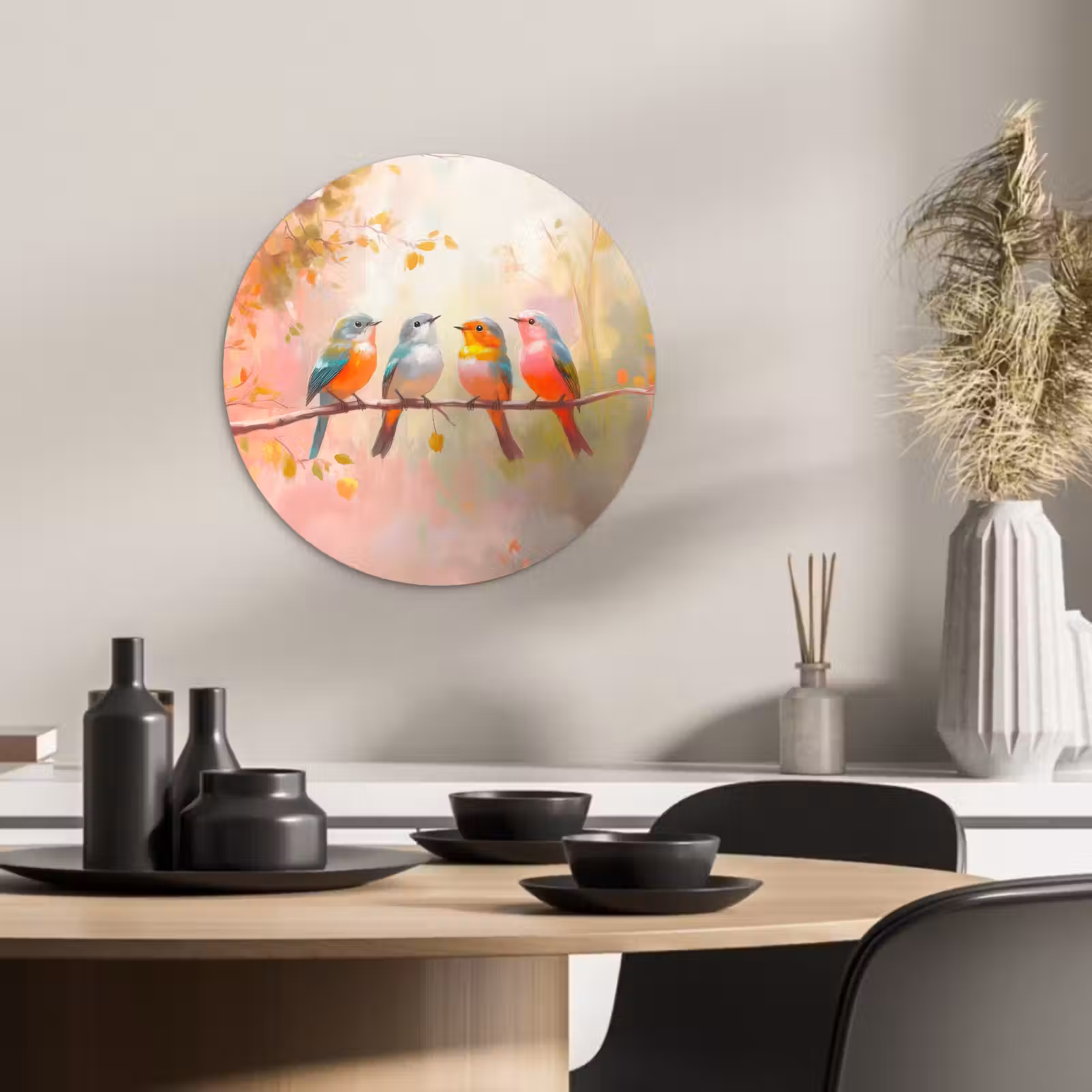 Tableau rond - Oiseaux - Coloré - Branche — 1