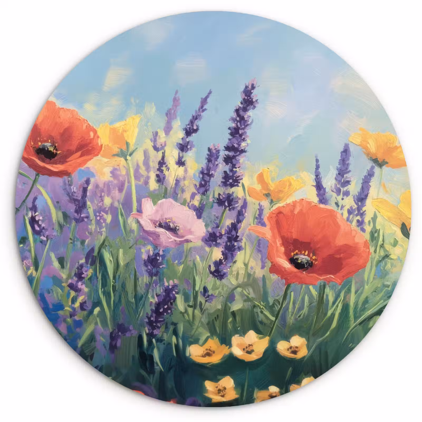 Tableau rond - Prairie - Fleurs - Coloré — 1