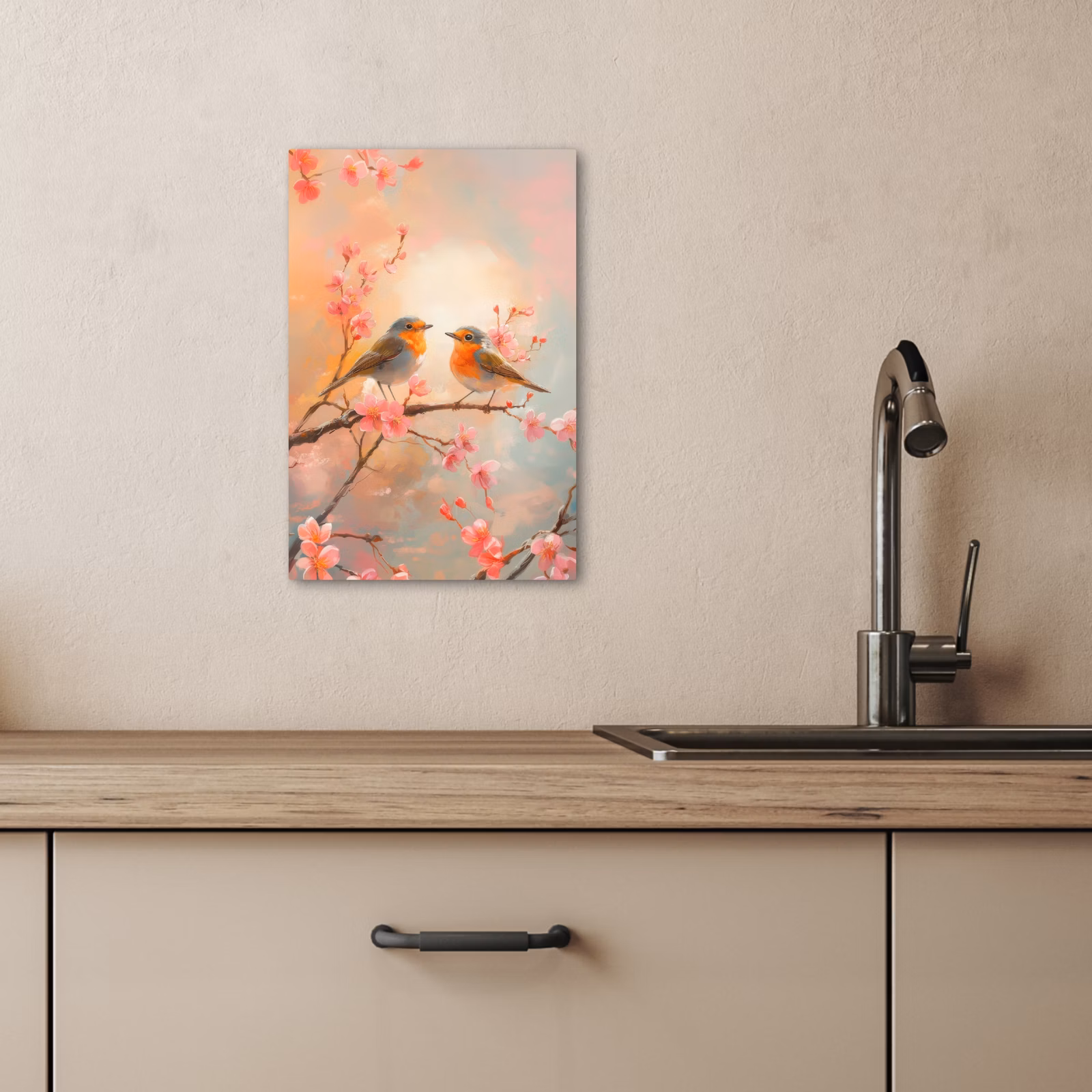 Tableau sur toile - Merle - Ornemental - Branche fleurie — 1