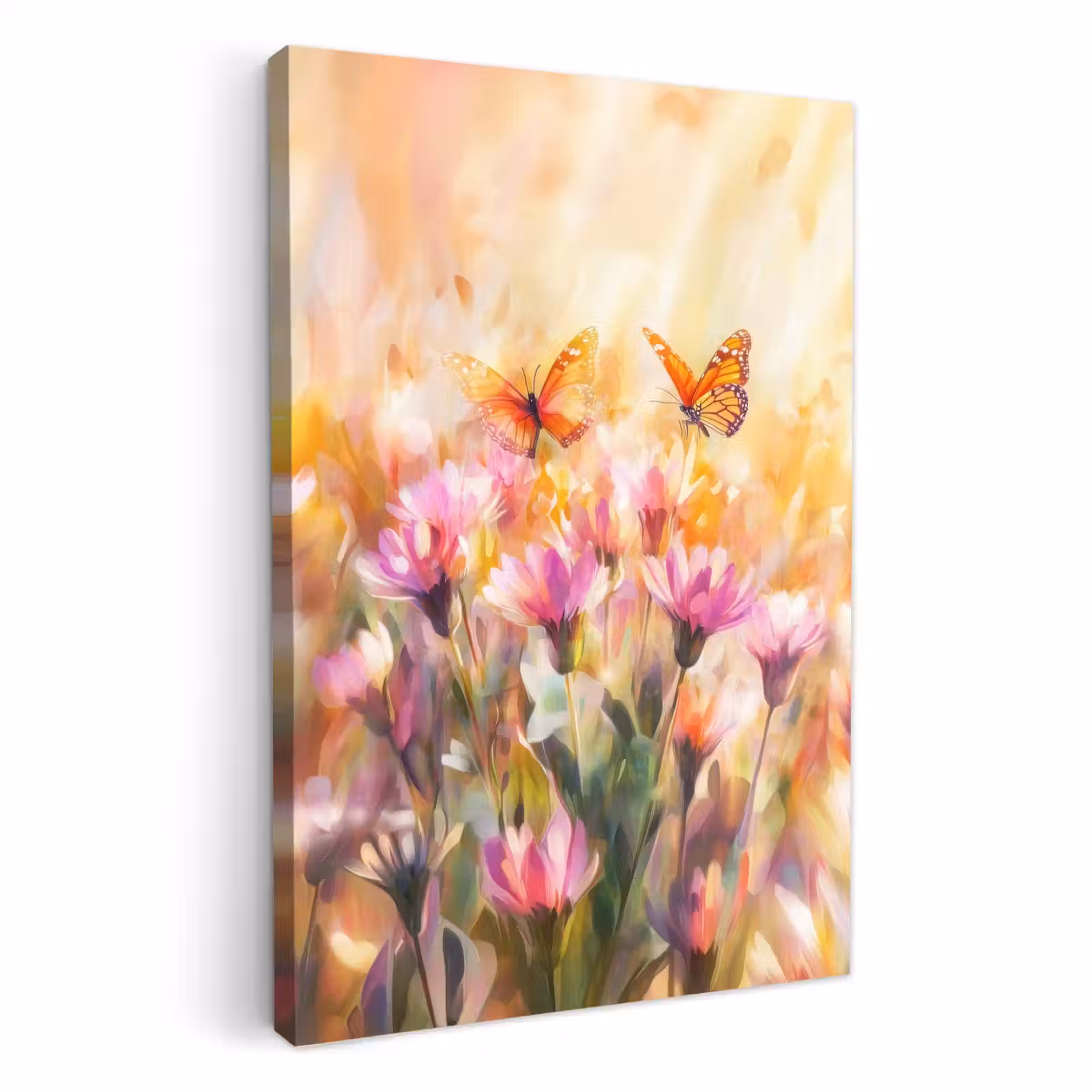 Tableau sur toile - Papillons - Orange - Fleurs — 1
