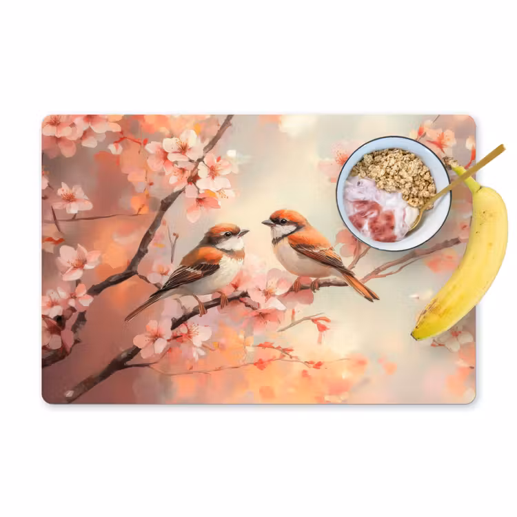 Sets de table en vinyle - Oiseaux - Romantique - Branche fleurie — 1