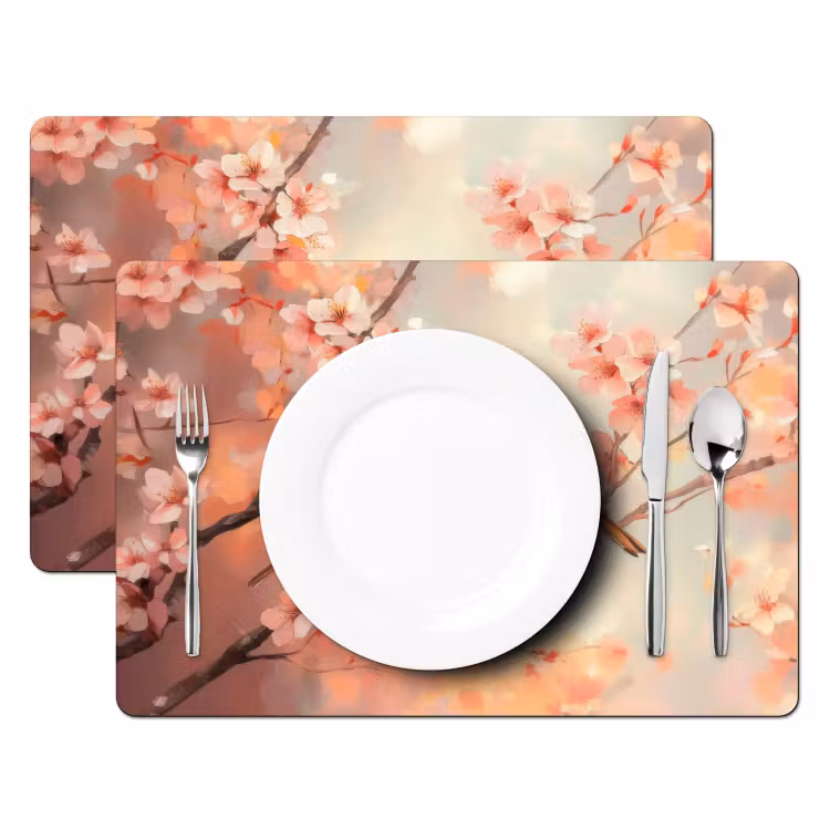 Sets de table en vinyle - Oiseaux - Romantique - Branche fleurie — 2