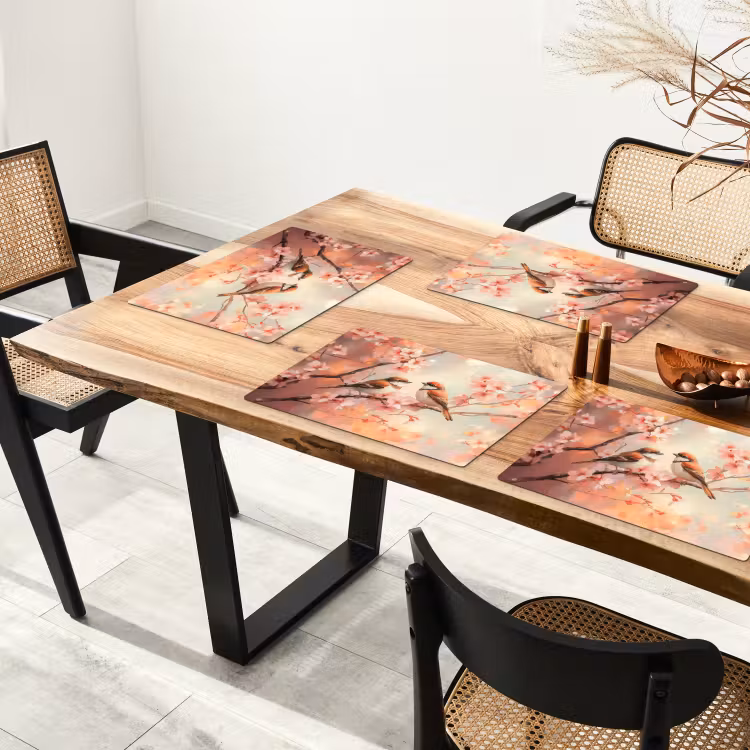 Sets de table en vinyle - Oiseaux - Romantique - Branche fleurie — 4