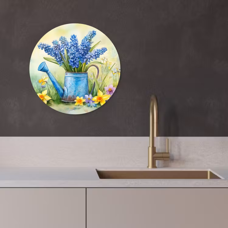 Tableau rond - Arrosoir - Lavande - Fleurs — 1