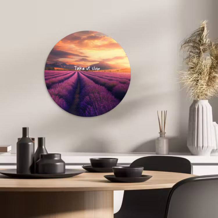 Tableau rond - Champ de lavande - Citation - Coucher de soleil — 3