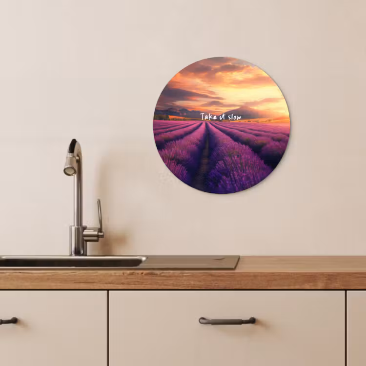 Tableau rond - Champ de lavande - Citation - Coucher de soleil — 4