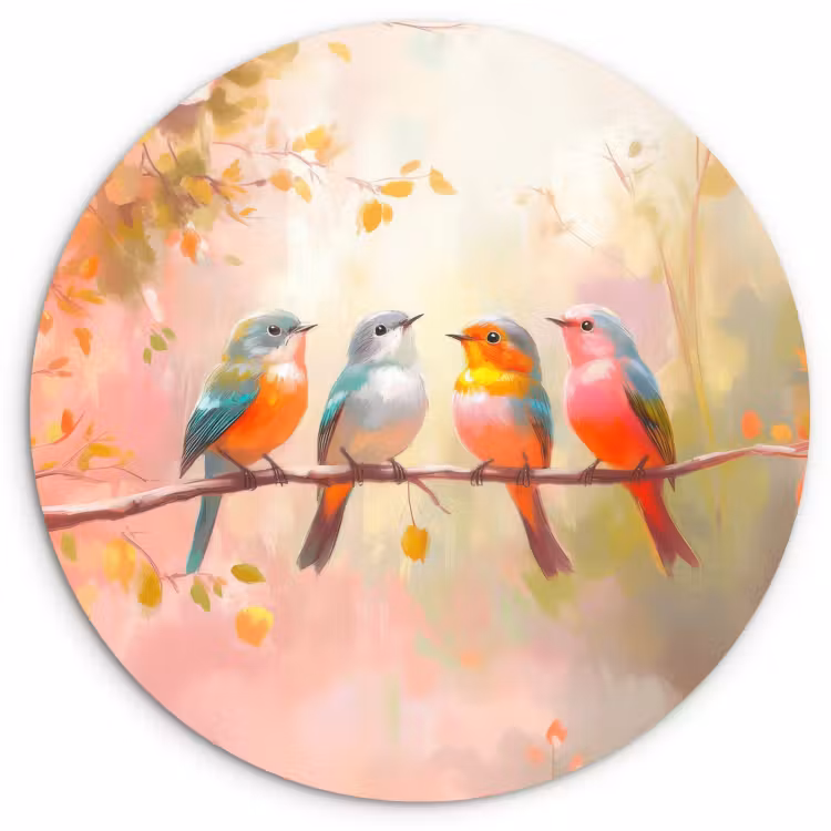 Tableau rond - Oiseaux - Coloré - Branche — 2