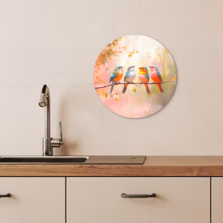 Tableau rond - Oiseaux - Coloré - Branche — 4