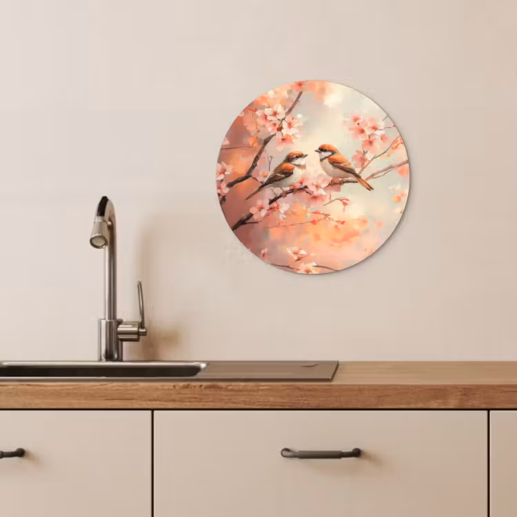 Tableau rond - Oiseaux - Romantique - Branche fleurie — 4