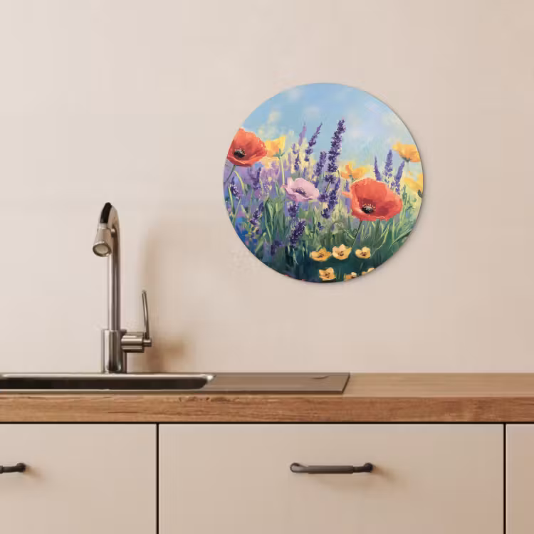 Tableau rond - Prairie - Fleurs - Coloré — 2