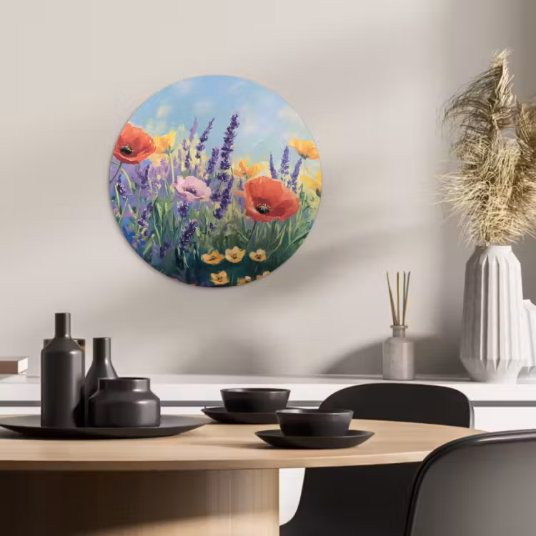 Tableau rond - Prairie - Fleurs - Coloré — 4