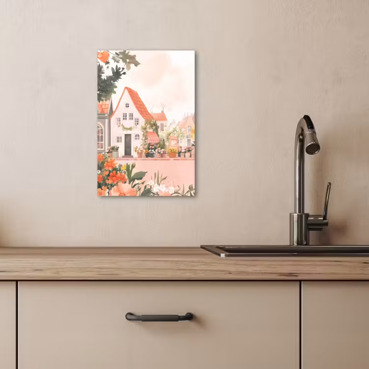 Tableau sur toile - Fleurs - Maisons - Village — 1