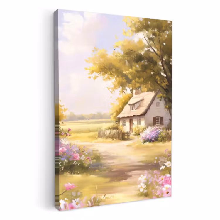 Tableau sur toile - Chalet - Bois - Fleurs — 1