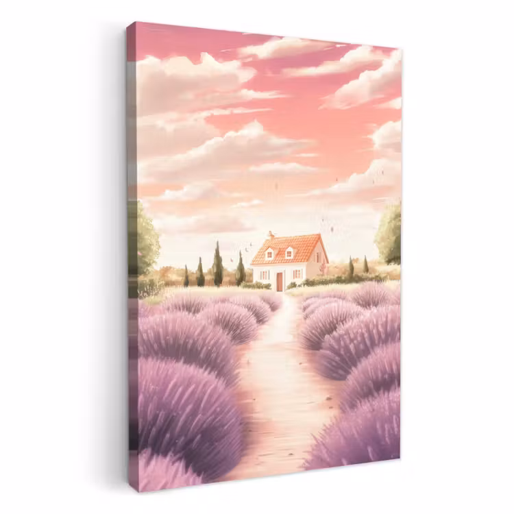 Tableau sur toile - Champ de lavande - Maison - Violet — 1