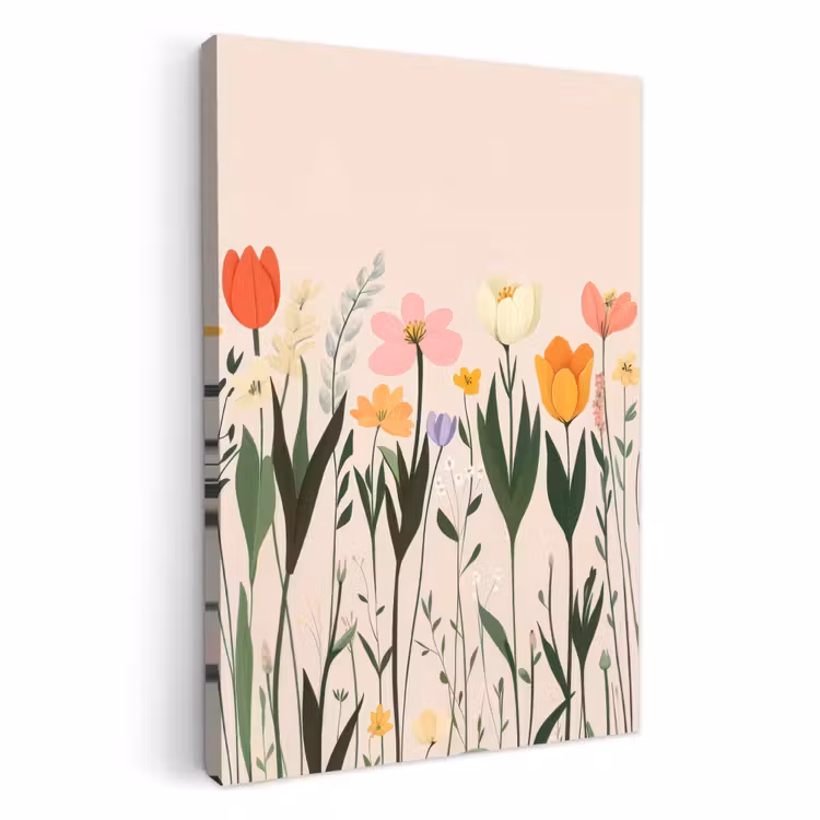 Tableau sur toile - Teintes pastel - Fleurs - Illustration — 1