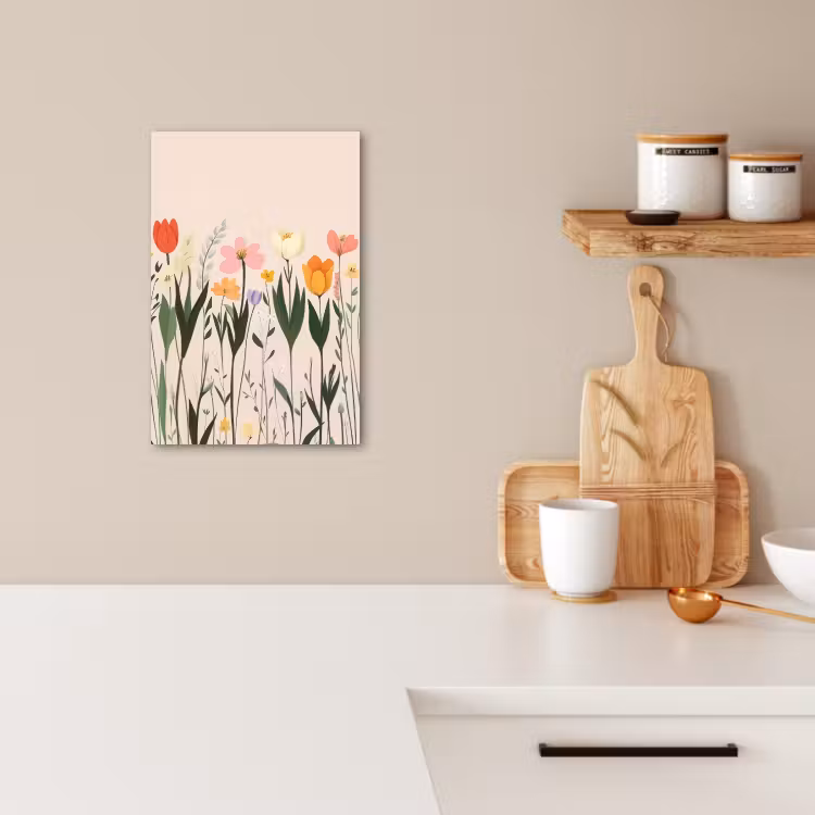 Tableau sur toile - Teintes pastel - Fleurs - Illustration — 2