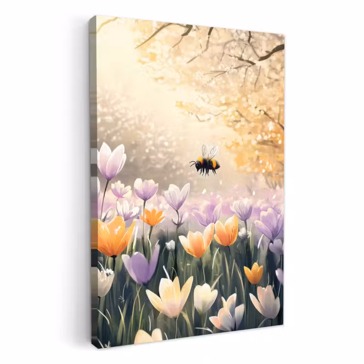 Tableau sur toile - Violettes - abeille - soleil — 1