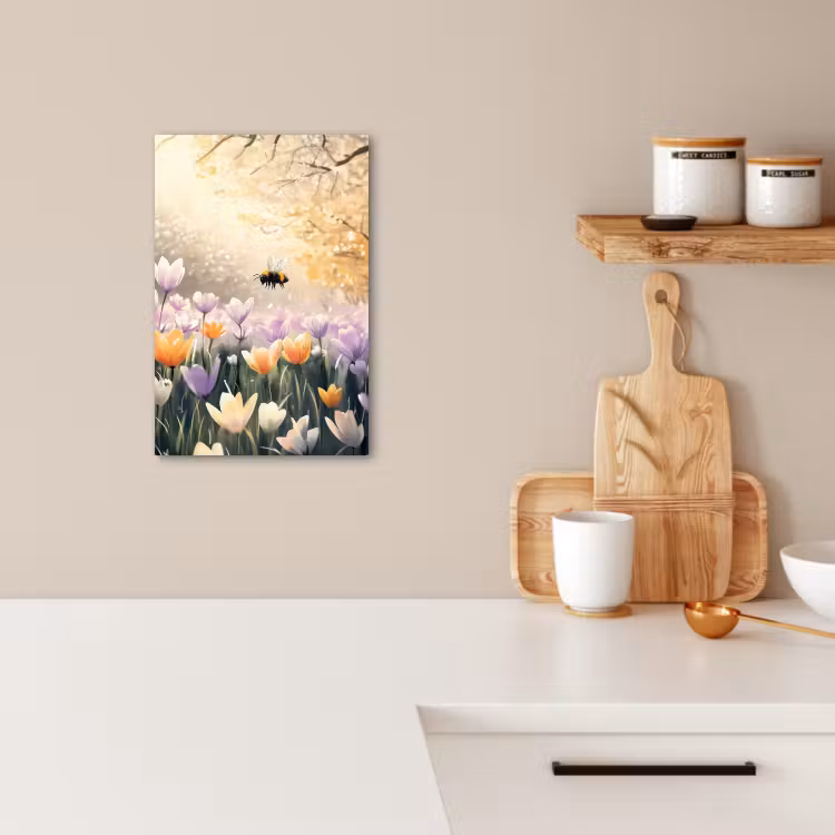 Tableau sur toile - Violettes - abeille - soleil — 2