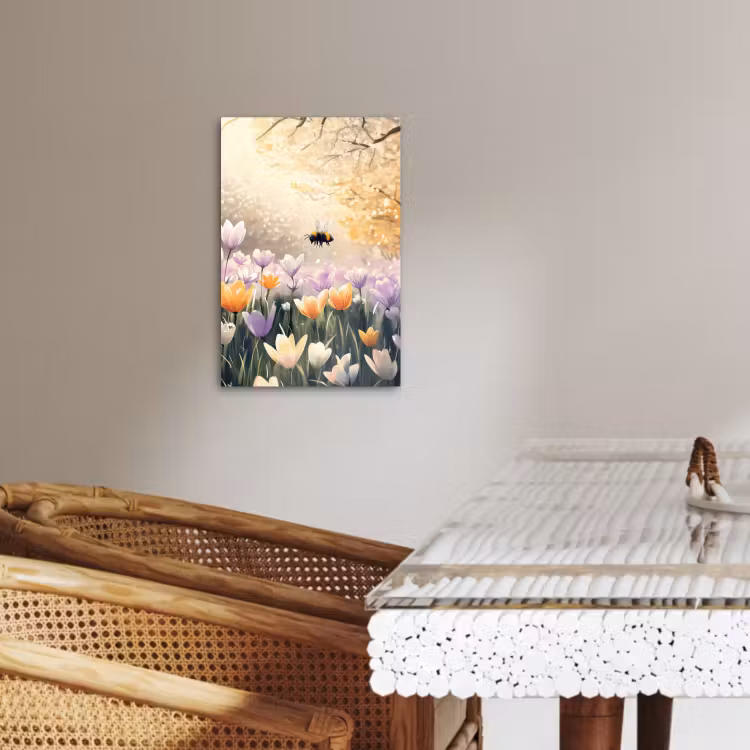 Tableau sur toile - Violettes - abeille - soleil — 3