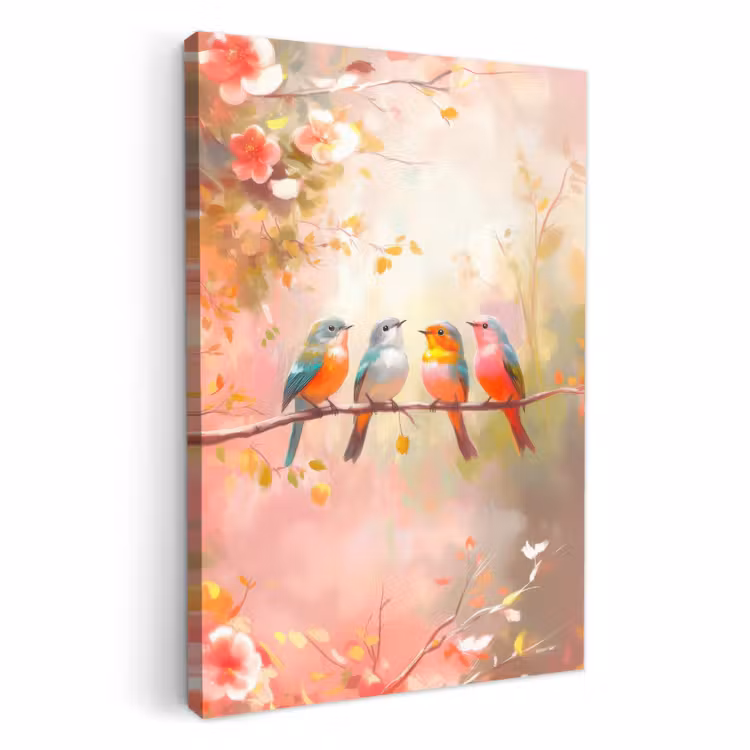 Tableau sur toile - Oiseaux - Coloré - Branche — 2