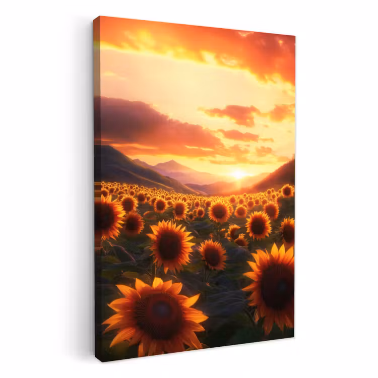 Tableau sur toile - Tournesols - Coucher de soleil - Paysage — 2