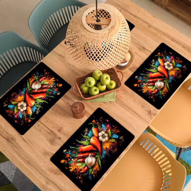 Sets de table - Légume - Poivre - Ail - Graffiti - Peinture - Coloré — 3