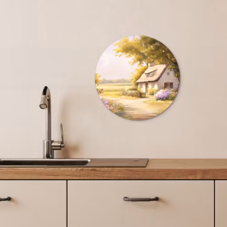 Tableau rond - Chalet - Bois - Fleurs — 2
