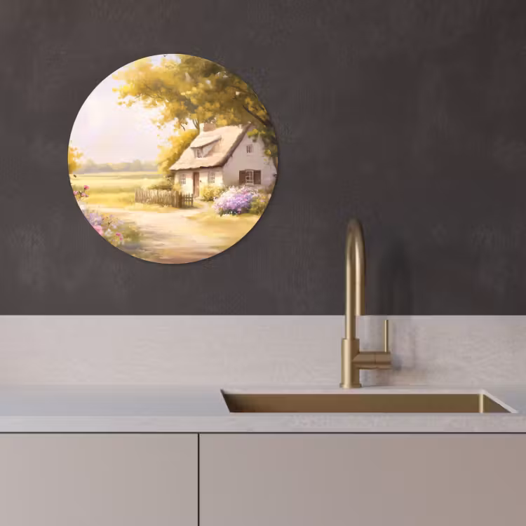 Tableau rond - Chalet - Bois - Fleurs — 3