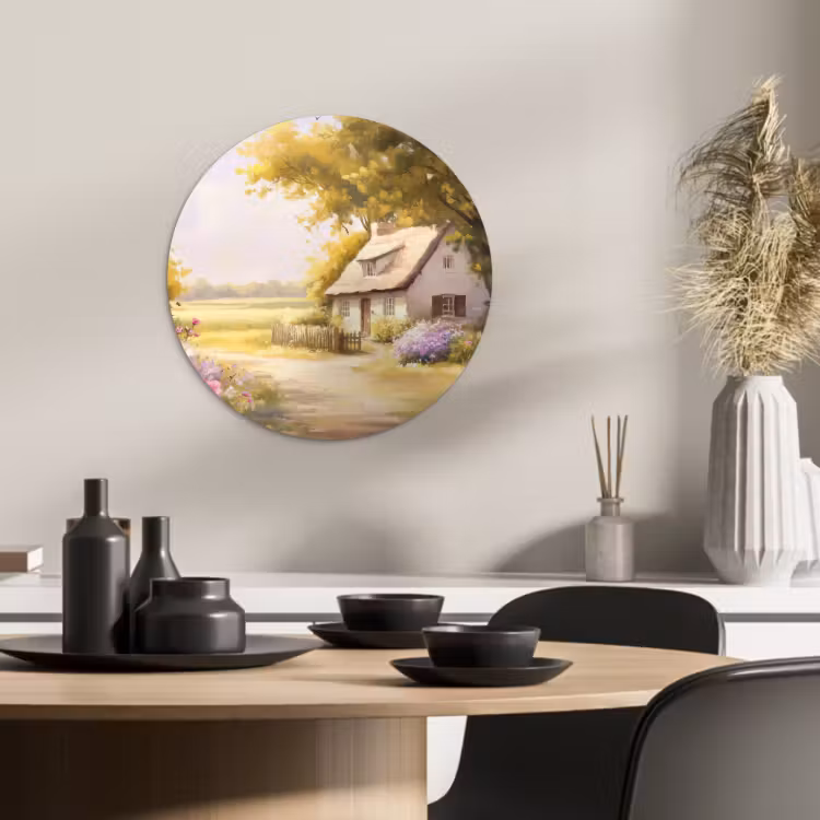 Tableau rond - Chalet - Bois - Fleurs — 4