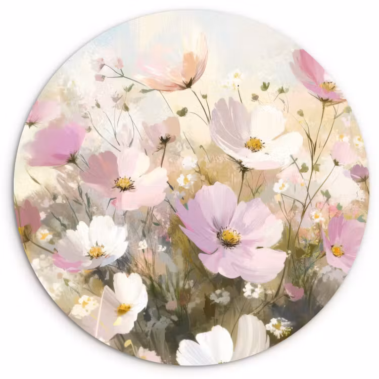 Tableau rond - Champ de fleurs - Teintes claires - Peintures — 1