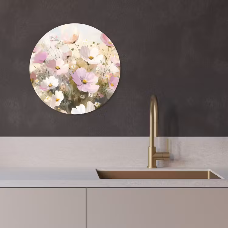 Tableau rond - Champ de fleurs - Teintes claires - Peintures — 2