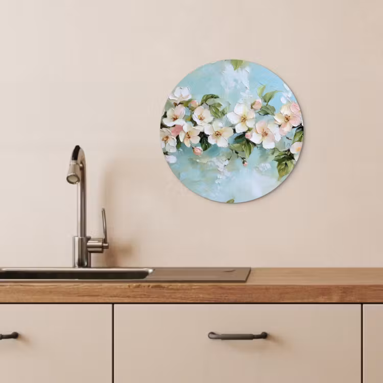 Tableau rond - Fleur - Feuilles - Bleu clair — 4